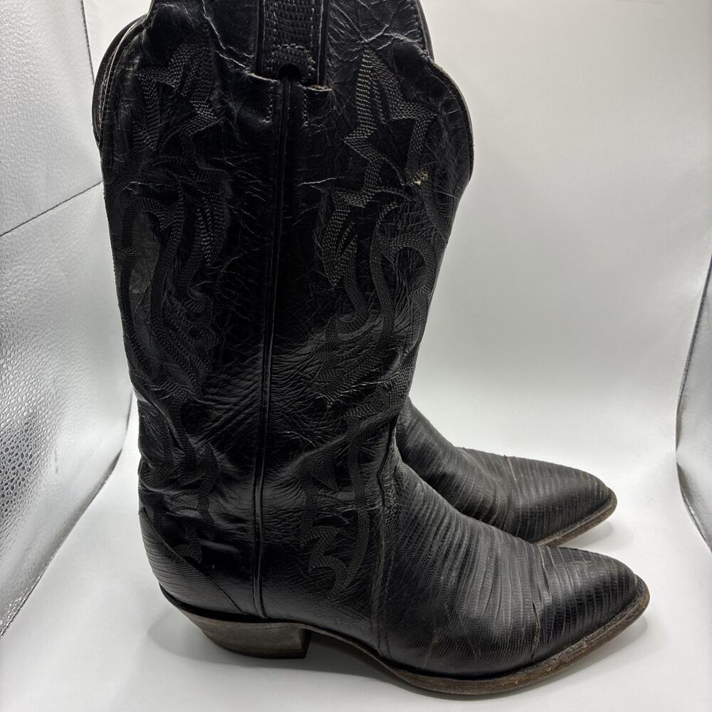 Tony Lama Boots Womens Size 9 Black Leather Western Cowboy Pointed Toe Lizard